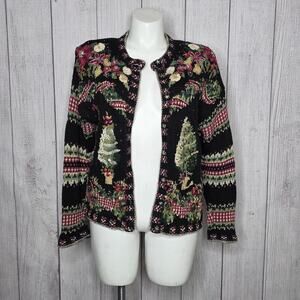 Heirloom Collectibles Christmas Tree Beaded Knit Cardigan Sweater, Large